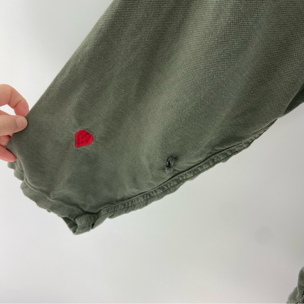 THE GREAT. Olive Green Utility Jacket with Red Heart Embroidery - Picture 8 of 9